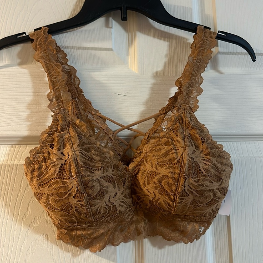 MAURICES Vintage Lace Criss Cross Bralette: BROWN: NEW WITH TAGS: SIZE XS